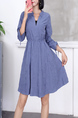 Blue Fit & Flare Above Knee Plus Size Dress for Casual Party Office