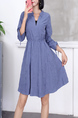 Blue Fit & Flare Above Knee Plus Size Dress for Casual Party Office