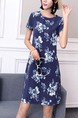 Blue and White Shift Above Knee Floral Dress for Casual Party Office