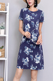 Blue and White Shift Above Knee Floral Dress for Casual Party Office