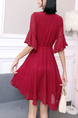 Red V Neck Wrap Fit & Flare Lace Dress for Casual Party Office Evening