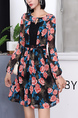 Pink Colorful Floral Long Sleeve Above Knee Dress for Casual Party Office Evening