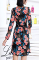 Pink Colorful Floral Long Sleeve Above Knee Dress for Casual Party Office Evening