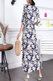 Blue and White Maxi Sheath V Neck Floral Plus Size Dress for Party Evening Cocktail