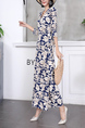 Blue and White Maxi Sheath V Neck Floral Plus Size Dress for Party Evening Cocktail