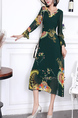 Green Colorful Fit & Flare Midi Long Sleeve Plus Size Dress for Party Evening Cocktail