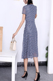 Blue and White Midi Polkadot Round Neck Fit & Flare Plus Size Dress for Casual Party Office