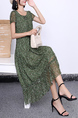 Green Midi Round Neck Fit & Flare Plus Size Dress for Casual Party Office