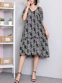 Black Two Piece Shift Knee Length Plus Size Dress for Casual Party