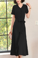 Black Knee Length Button Down Wrap V Neck Dress for Casual Party Office