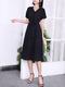 Black Knee Length Button Down Wrap V Neck Dress for Casual Party Office