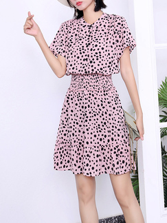 Pink and Black Above Knee Polkadot Dress for Casual Party