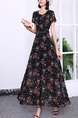 Black Colorful Maxi Floral Round Neck Dress for Party Evening Cocktail