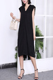 Black Shift Midi V Neck Dress for Casual Party Evening