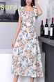 White Colorful Round Neck Midi Plus Size Dress for Casual Party Evening
