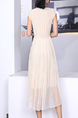 Beige V Neck Midi Dress for Party Evening Cocktail Bridesmaid