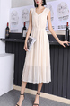 Beige V Neck Midi Dress for Party Evening Cocktail Bridesmaid