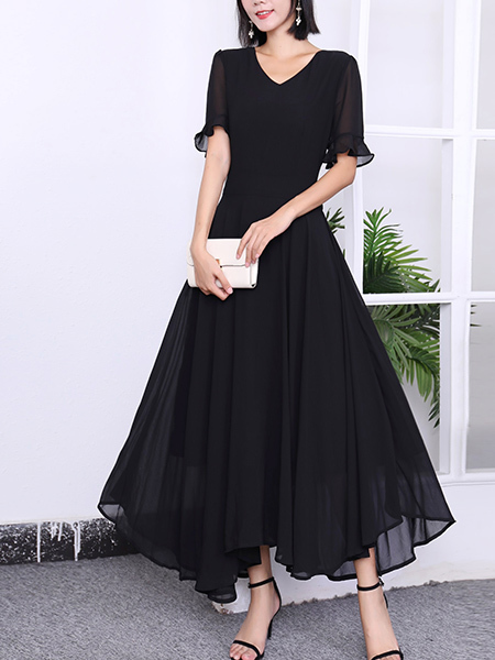 Black Maxi V Neck Plus Size Dress for Party Evening Cocktail Bridesmaid