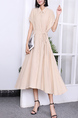 Beige Collared Midi Button Down Ribbon Dress for Casual Party Office
