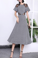 Black and White Midi Round Neck Lace Dress for Casual Party Office Evening