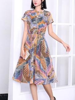 Colorful Fit & Flare Knee Length Plus Size Dress for Casual Party Office