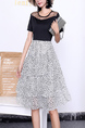 Black and White Fit & Flare Lace Knee Length Dress for Casual Party Office