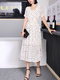 White V Neck Midi Polka Dot Dress for Casual Party Office