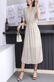 White V Neck Midi Polka Dot Dress for Casual Party Office