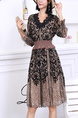 Brown and Black Fit & Flare Above Knee Lace Dress for Casual Party Office Evening