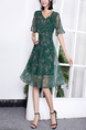 Green Fit & Flare Knee Length Plus Size V Neck Dress for Casual Party Office