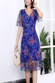 Blue Sheath Knee Length Plus Size V Neck Dress for Casual Party Office Evening