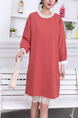 Pink Shift Above Knee Plus Size Long Sleeve Dress for Casual Party