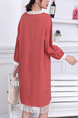 Pink Shift Above Knee Plus Size Long Sleeve Dress for Casual Party