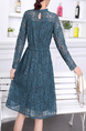 Blue Fit & Flare Lace Long Sleeve Plus Size Dress for Party Evening Cocktail