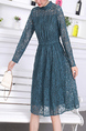 Blue Fit & Flare Lace Long Sleeve Plus Size Dress for Party Evening Cocktail