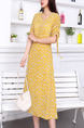Yellow V Neck Midi Dress for Casual Party Office