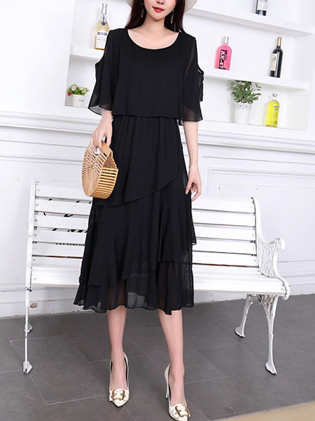 Black Midi Plus Size Dress for Casual Party Office Evening