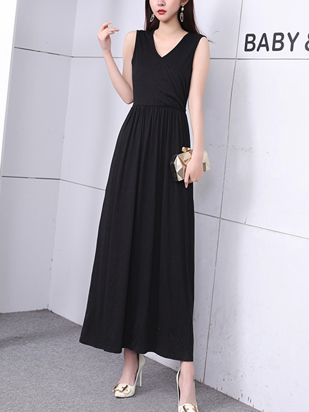 Black Maxi Plus Size V Neck Dress for Party Evening Cocktail Bridesmaid