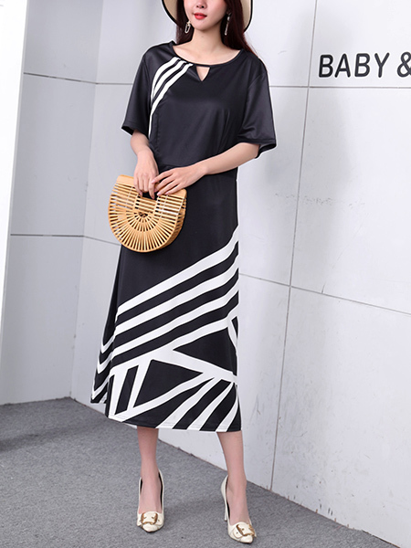 Black and White Midi Dress for Casual Party Office