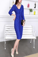 Blue Bodycon V Neck Long Sleeve Plus Size Dress for Party Evening Cocktail