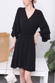 Black V Neck Long Sleeve Above Knee Plus Size Dress for Party Evening Cocktail