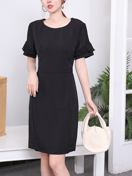 Black Sheath Above Knee Plus Size Dress for Casual Party Office
