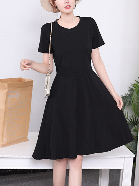 Black Fit & Flare Above Knee Plus Size Dress for Casual Party Office