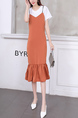 Orange and White Sheath Midi Dress for Casual Party