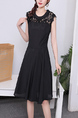 Black Lace Fit & Flare Knee Length Dress for Casual Party Office Evening