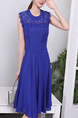 Blue Lace Fit & Flare Knee Length Dress for Casual Party Office Evening