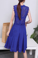 Blue Lace Fit & Flare Knee Length Dress for Casual Party Office Evening