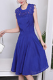 Blue Lace Fit & Flare Knee Length Dress for Casual Party Office Evening