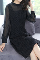 Black Fit & Flare Knee Length Plus Size Long Sleeve Dress for Casual Party Office Evening