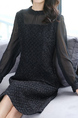 Black Fit & Flare Knee Length Plus Size Long Sleeve Dress for Casual Party Office Evening